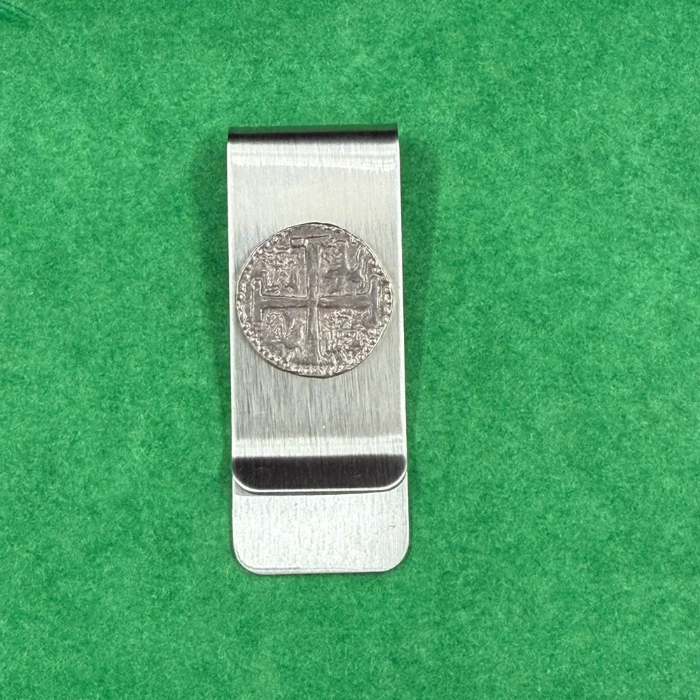 Atocha silver coin money clip in stainless steel